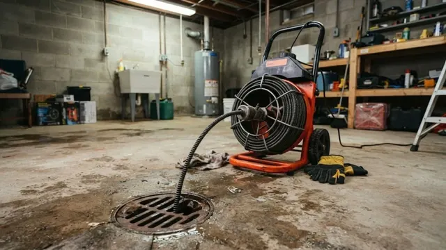 Plumber clearing a clogged household drain with professional drain cleaning equipment